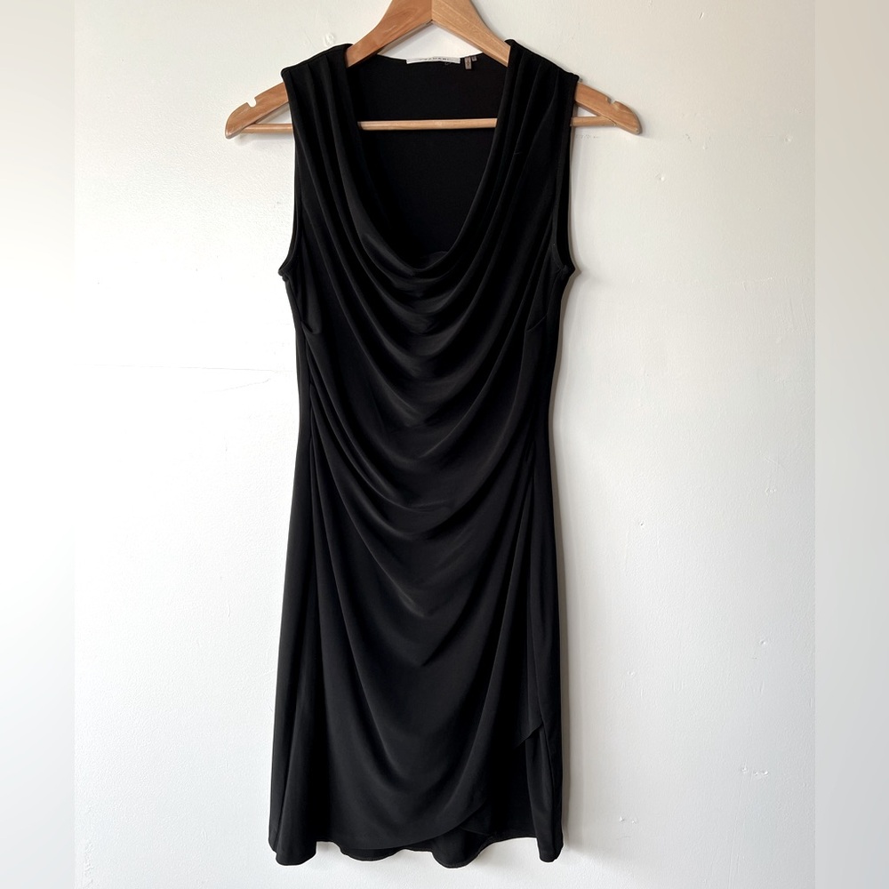 Tahari Black Drape Front Sleeveless Dress, S